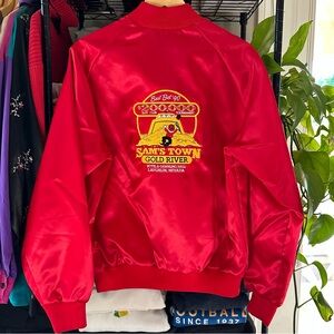 1990’s Vintage Red Satin Jacket with Gold Embroidery